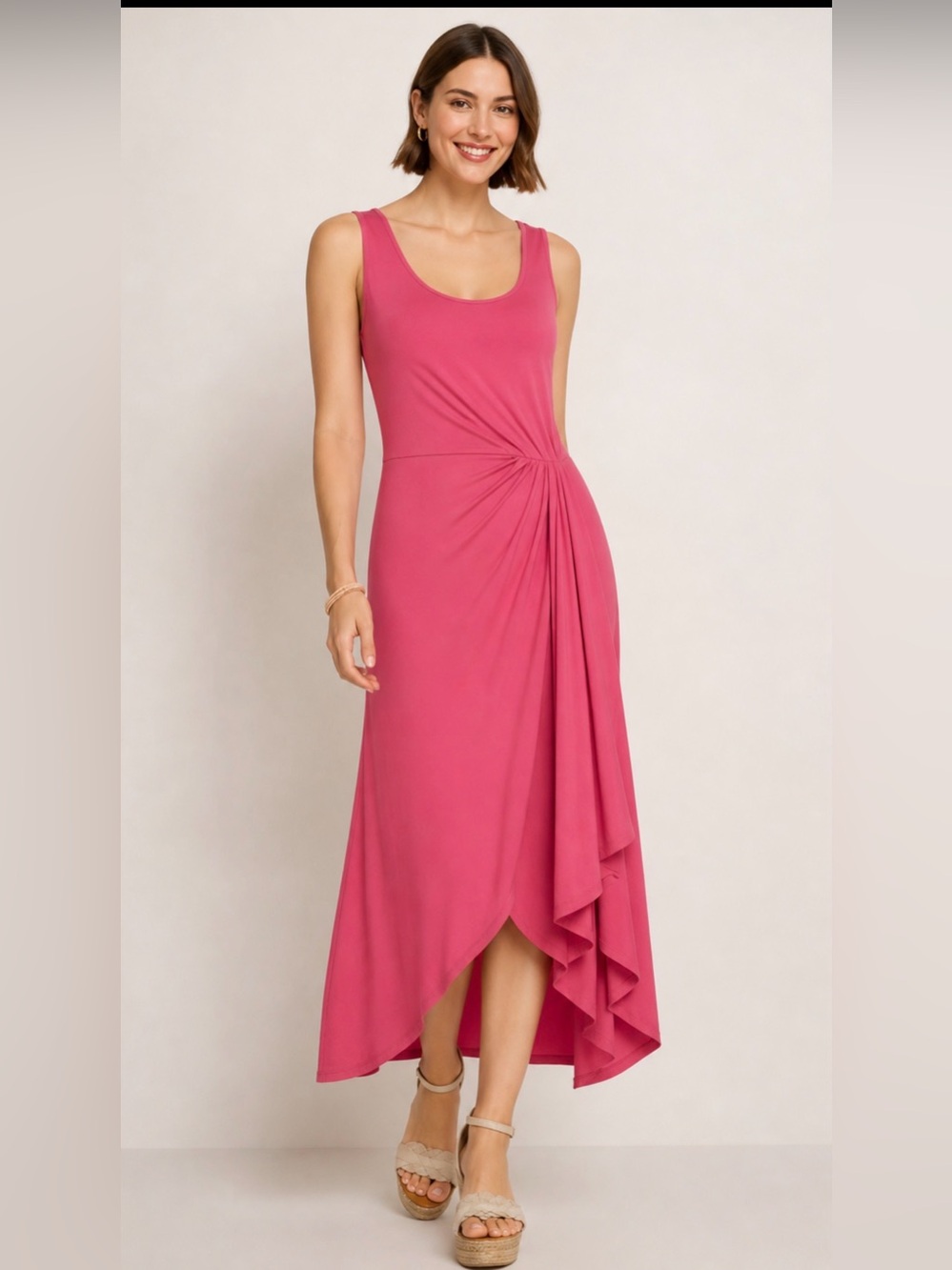 LAUREN Ralph Lauren Dress Faux Wrap Size 10 Pink MIDI Stretch Maxi Women